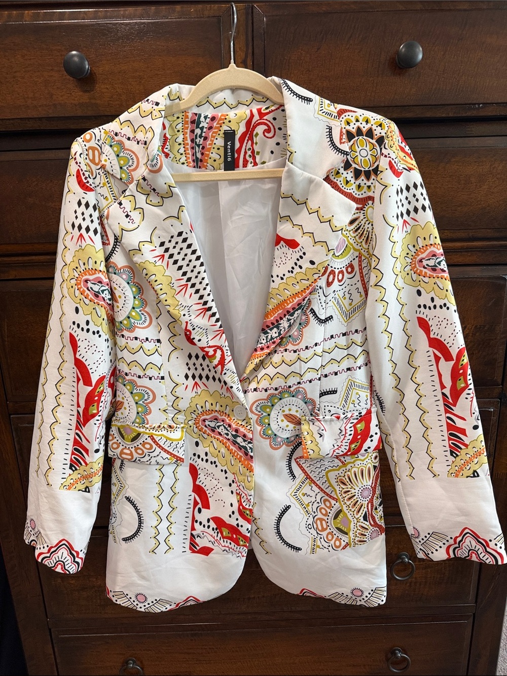 Women’s White Multi-Color Paisley Printed Blazer